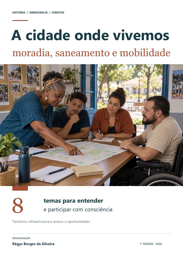 Capa da cartilha Moradia, saneamento e mobilidade