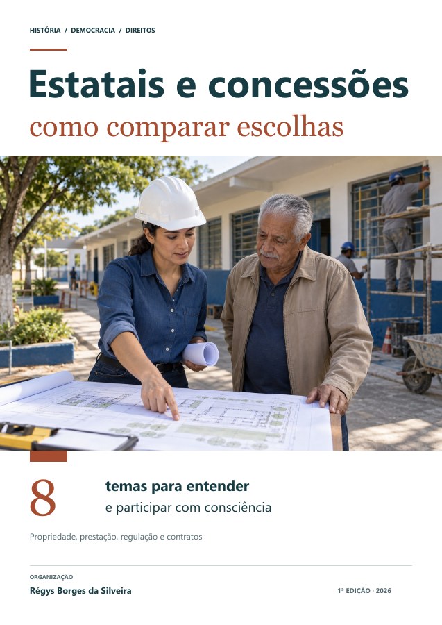 Capa da cartilha Empresas estatais, privatizações e concessões